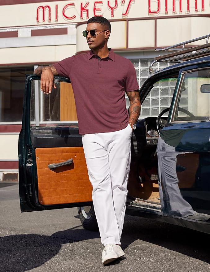 COOFANDY Mens Polo Shirts Short Sleeve Casual Summer Polo Tee Classic Collared Golf Stylish Tops