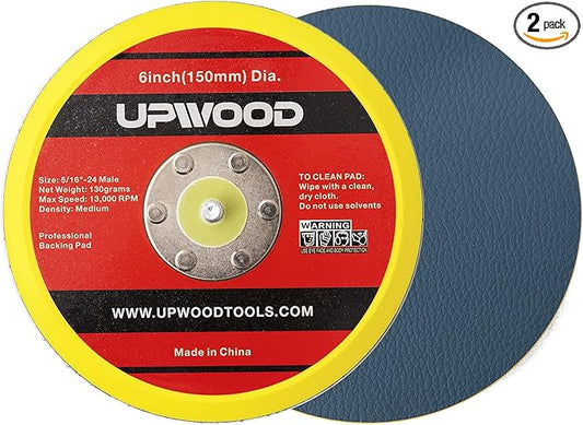 UPWOOD 2 pcs 6" Vinyl Face PSA Backing Pad for Air Sander Polisher, 5/16" Arbor with 24 Thread 1,3000RPM DA Sanding Pad