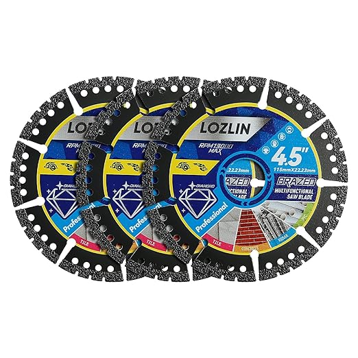 LOZLIN 3-Pack 4.5" Diamond Multi-Purpose Saw Blades - Heavy Duty Angle Grinder Discs for Cutting Marble/Quartz/Stone/Tile/Metal/Plastic