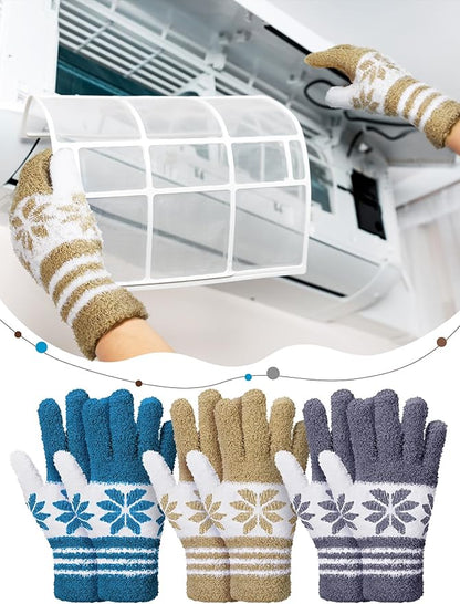 Patelai 3 Pairs Microfiber Plant Dusting Gloves Leaf Cleaning Gloves for Indoor Plants, Blinds, Furniture, House(Blue, Gray, Khaki, White,Medium)