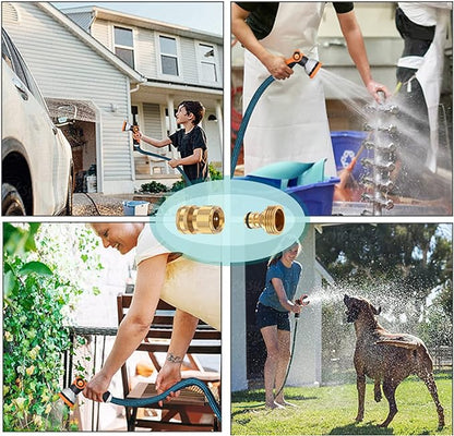 FINEST+ Garden Hose Quick Connector, Solid Brass 3/4 Inch Thread Fitting No-Leak Water Hose Female and Male Easy Connect (4 Sets)