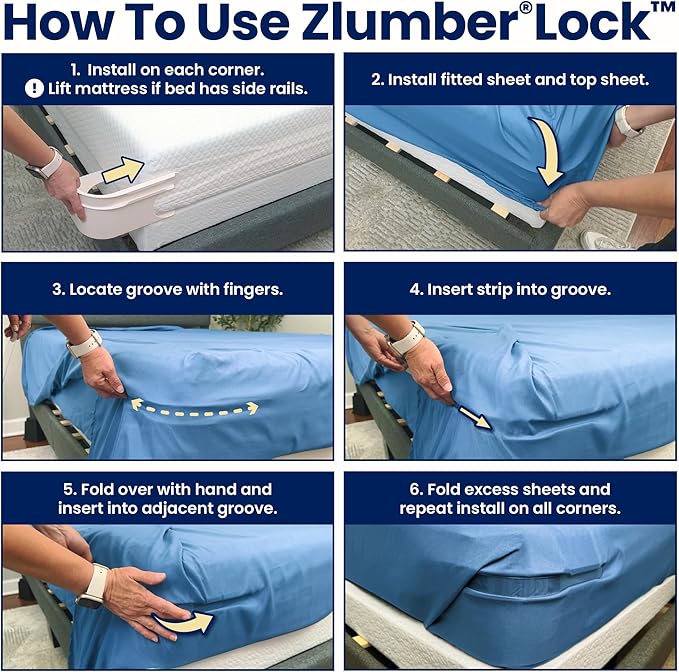 The Original USA Patented ZlumberLock – Secure Sheet Holder with Heavy-Duty Mattress Straps – No More Loose Bedding, Universal Fit, Easy One-Time Installation