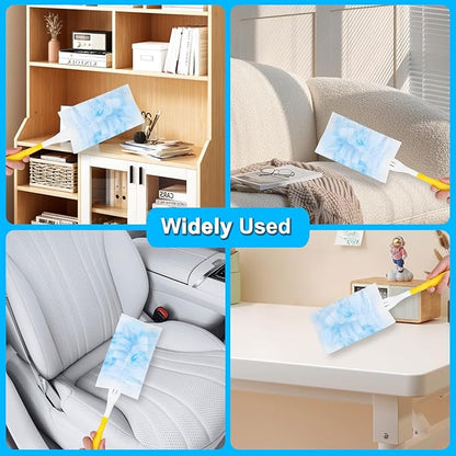 Duster Refill for Cleaning with 2 Handles, Heavy Duty Disposable Duster Kit Unscented Replacement Head Dust Removal Brush for Electronics, Furniture, Blinds, Ceiling Fans, Walls (50pack)