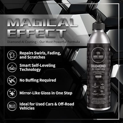 Diamond AI Coating – Graphene Liquid Self-Leveling Techology | Repairs & Protects | Last for 10 Years | High-Gloss Shine | Hydrophobic & Scratch-Resistant | for Car Paint, Headlights ONLY