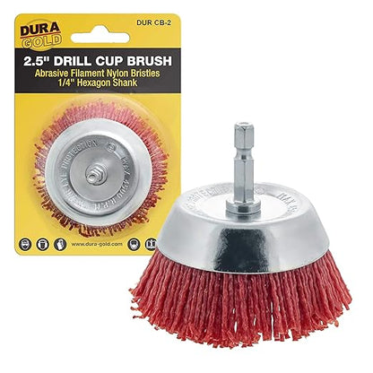 Dura-Gold 2.5" Abrasive Filament Nylon Bristle Cup Brush - 1/4" Hex Drill Shank Arbor, Coarse Grit Angle Grinder Brush for Truck Bed Liner Surface Prep, Sanding, Scuffing, Rust & Paint Removal