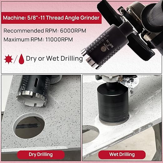 FOCSTOL Diamond Core Drill Bit - 2''(50mm) Laser Welded Hole Saw for Dry or Wet Drilling Granite Marble Concrete Quartz 5/8''-11 Thread