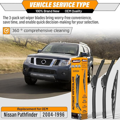 AUTOBOO 22"+21" Windshield Wipers with 10 Inch Rear Wiper Blade Replacement for Nissan Pathfinder 1996-2004 -Original Factory Quality (Pack of 3)