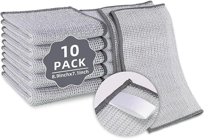 PIPUHA 10 Pack Stainless Steel Scrubber, Reusable Diamond Weave Scrubber Cloths, Non-Scratch Heavy-Duty Metallic Fiber Cleaning Cloth for Kitchen, Multi-Use Dishwasher Rags
