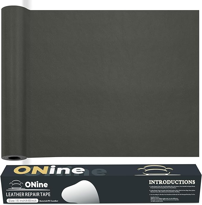 ONine Leather Repair Tape,Self Adhesive Leather Repair Patch,Leather Patches for Furniture,Sofa,Car Seats,Office Chair. Vinyl Repair Kit 16x48in(Gray)