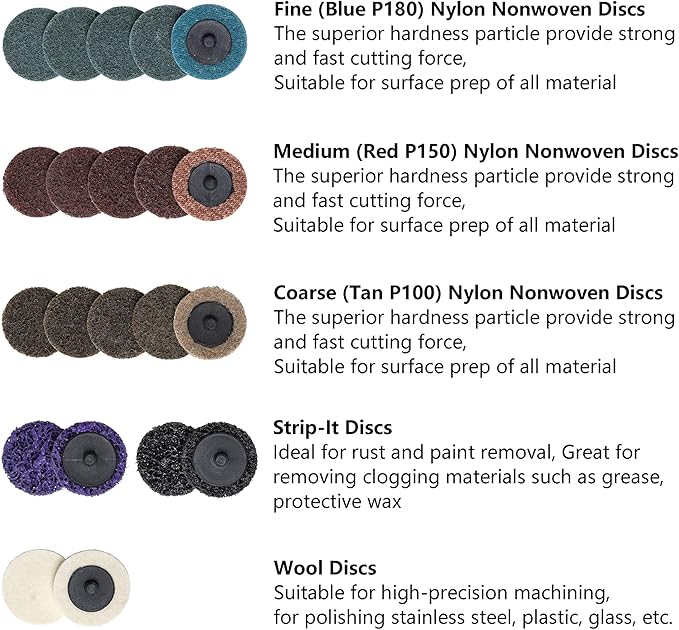 44Pcs Roll Lock 2 inch Sanding Discs Set, Surface Conditioning Disc, Quick Change Disc with 1/4 inch Holder for Die Grinder Sanding Disc Surface Strip Grind Polish Burr Paint Removal