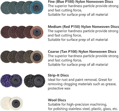 44Pcs Roll Lock 2 inch Sanding Discs Set, Surface Conditioning Disc, Quick Change Disc with 1/4 inch Holder for Die Grinder Sanding Disc Surface Strip Grind Polish Burr Paint Removal