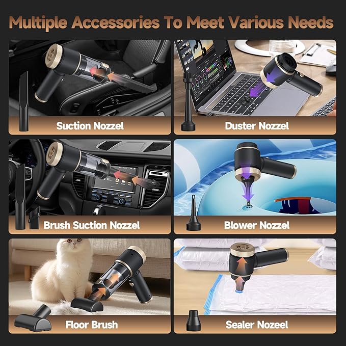 Car Vacuum Portable Cordless,16000PA Strong Suction Handheld Car Cleaner with Dual HEPA Filters,LED Light,Type-C Charging Mini Vacuum, One-Click Empty Compact for Home Cleaning and Office
