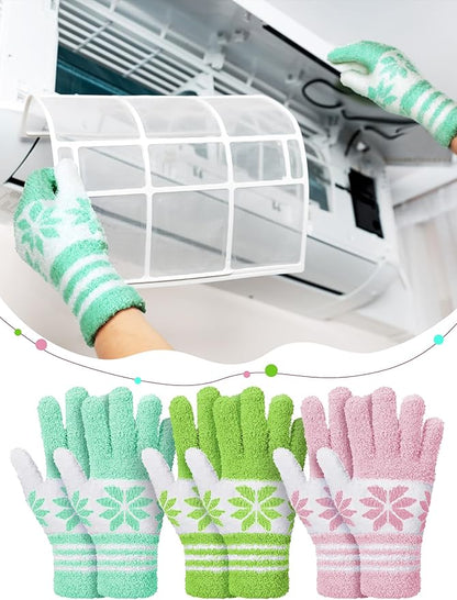 Patelai 3 Pairs Microfiber Plant Dusting Gloves Leaf Cleaning Gloves for Indoor Plants, Blinds, Furniture, House(Yellow, Pink, Blue, White,Small)
