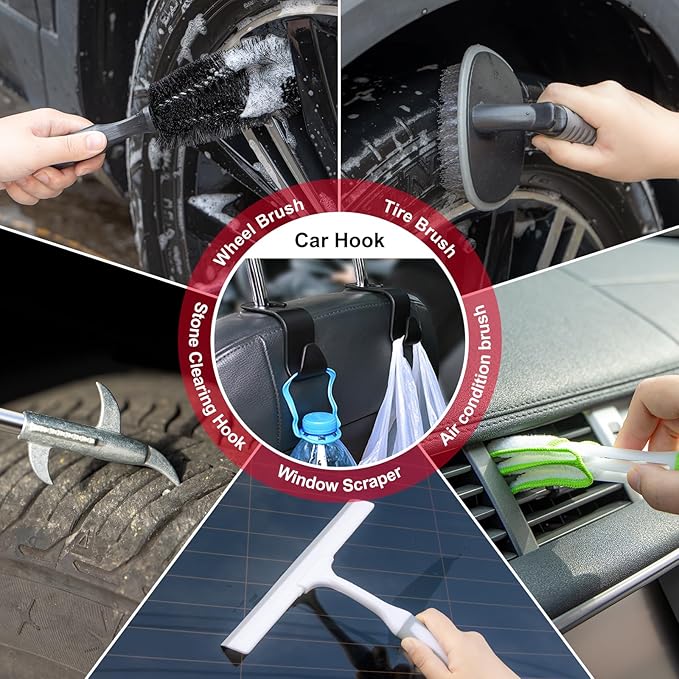 GPUSFAK 46Pcs Car Wash Cleaning Kit with Foam Gun Sprayer Detailing Brushes Car Vacuum Collapsible Bucket Windshield Cleaning Tool Tire Brush Towels Complete Interior Exterior Detailing Set for Car