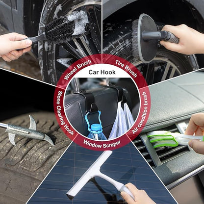 GPUSFAK 46Pcs Car Wash Cleaning Kit with Foam Gun Sprayer Detailing Brushes Car Vacuum Collapsible Bucket Windshield Cleaning Tool Tire Brush Towels Complete Interior Exterior Detailing Set for Car