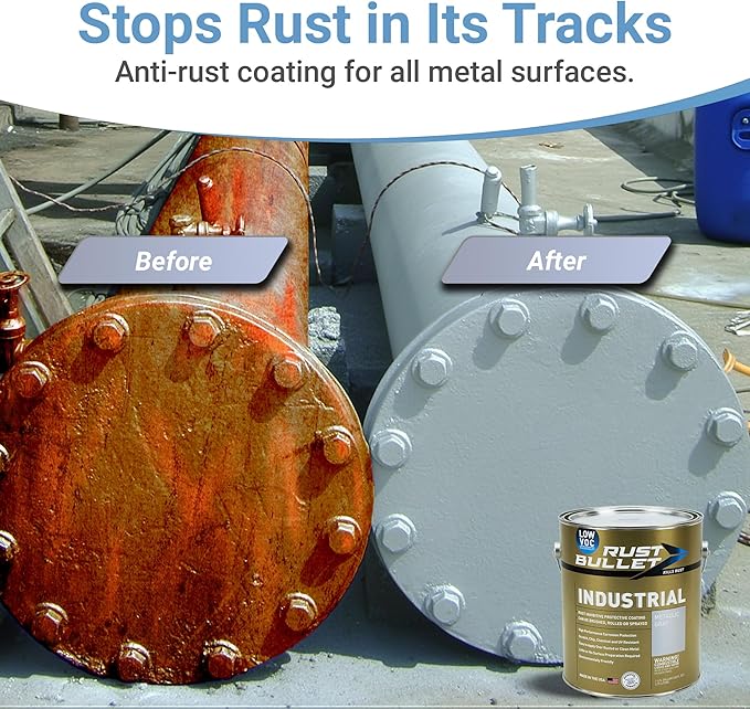 RUST BULLET Industrial - Metallic Gray - 1 Quart - Low VOC - Rust Preventative Coating for Industrial, Marine, Home & Farm Projects, UV Resistant, Durable Finish
