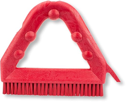 SPARTA Plastic Commercial Grout Brush, Triangle-Shaped Scrub Brush with Scraper and Two Threaded Holes for Attaching Handle (Sold Separately), 9 x 7 x 7 Inches, Red