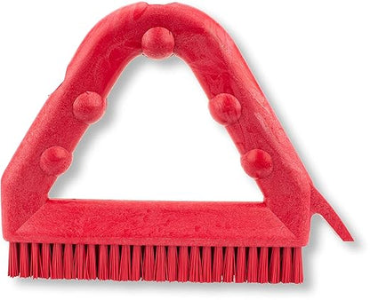 SPARTA Plastic Commercial Grout Brush, Triangle-Shaped Scrub Brush with Scraper and Two Threaded Holes for Attaching Handle (Sold Separately), 9 x 7 x 7 Inches, Red