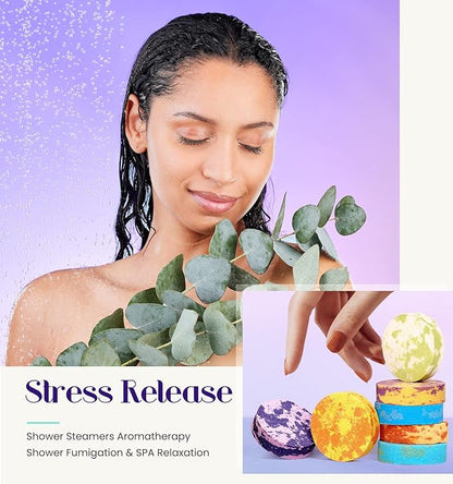 POPCHOSE Shower Steamers Aromatherapy, Stocking Stuffers for Women, Christmas Gifts for Teens and Women, Self Care & Home Spa Gifts for Mom, Men, Dad, and Teens, 8 Scented with Gift Packaging