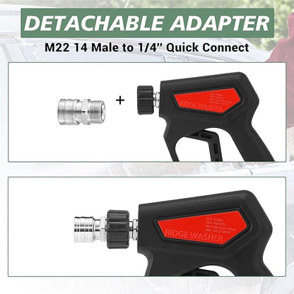 RIDGE WASHER Pressure Washer Gun 5000 PSI, 12 GPM, Power Washer Gun with Stainless Steel Extension Wand, Detachable M22 14 Male to 1/4" Quick Connect, 360° Swivel 3/8'' NPT Thread, M22 Fitting