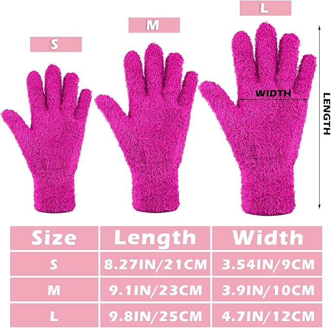Patelai 3 Pairs Microfiber Plant Dusting Gloves Leaf Cleaning Gloves for Indoor Plants, Blinds, Furniture, House (Small,Purple, Rose Red, Black)
