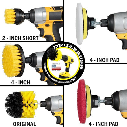 Drill Brush Attachment Multipurpose House Cleaning Supplies Set: Nylon Toilet Brush Kit, Lemon Lime Scented Cleaning Paste, Scrub Pads - Bathroom & Kitchen Tile Grout Cleaner - Household Essentials