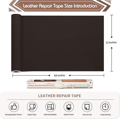 KING MOUNTAIN Leather Repair Patch,12 x 60 Inches self Adhesive Leather Repair Tape for Damaged Leather Furniture, Sofa Seating,Car Seats, Leather Goods（Dark Brown）