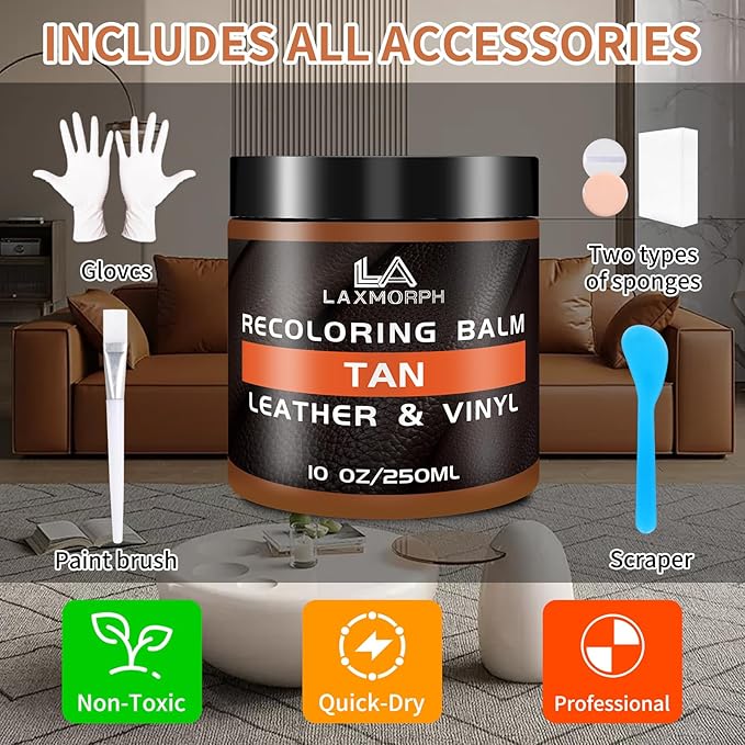 Laxmorph Leather Recoloring Balm Tan Leather Color Restorer for Couches,Leather Dye Paint Leather Color Restorer Leather Fade Scratch Repair for Car Seats Furniture Shoes Boots Purse Jacket Belt
