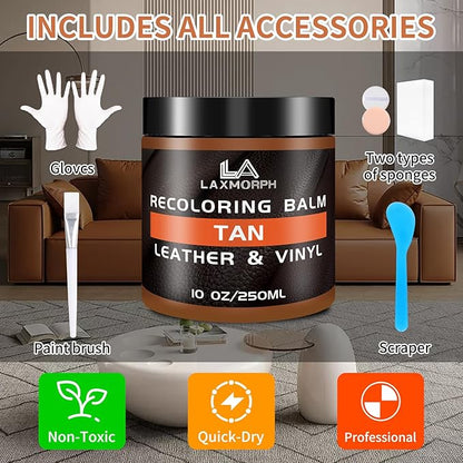Laxmorph Leather Recoloring Balm Tan Leather Color Restorer for Couches,Leather Dye Paint Leather Color Restorer Leather Fade Scratch Repair for Car Seats Furniture Shoes Boots Purse Jacket Belt