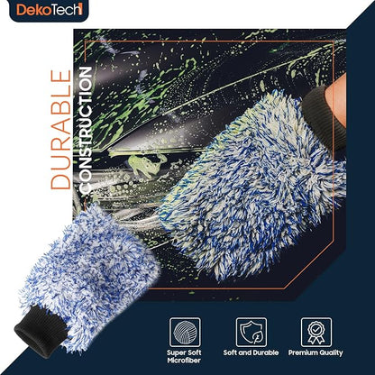 Dekotech Premium Microfiber Car Wash Mitts – Ultra-Soft, Lint-Free & Scratch-Free Chenille Gloves for Maximum Suds, Streak-Free Shine & Effective Hand Washing (2 Pack)