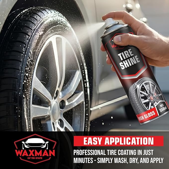 WAXMAN OF TRI STATE Car Tire Shine Spray – Deep Wet Look Car Tire Shine, Long-Lasting Hydrophobic Non-Greasy Tire Dressing – Safe for Cars, Trucks, Motorcycles, RVs – 18.6 fl oz