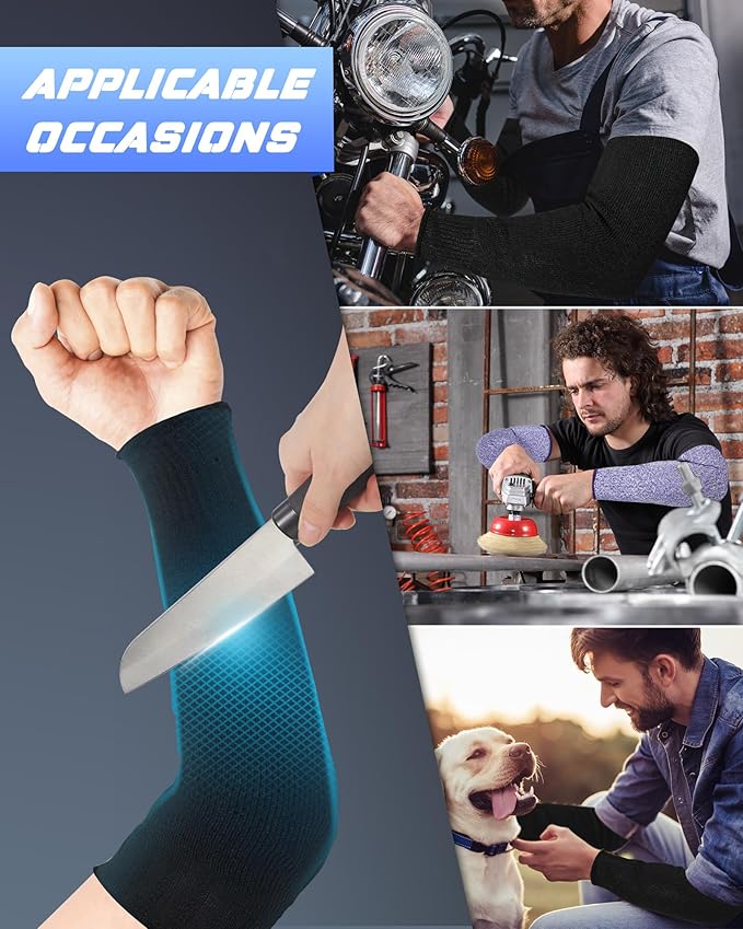 Geyoga 2 Pairs Arm Sleeves Guards Arm Protectors for Thin Skin and Bruising Protective Cut Resistant Sleeves for Men Women(Large,Hppe,Black, Blue)