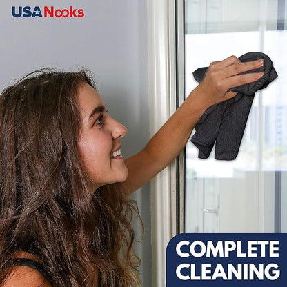 USANOOKS Microfiber Cleaning Cloth - 1200 Washes, Ultra Absorbent Towels Grip Root Weave Grime - 24pack - Black