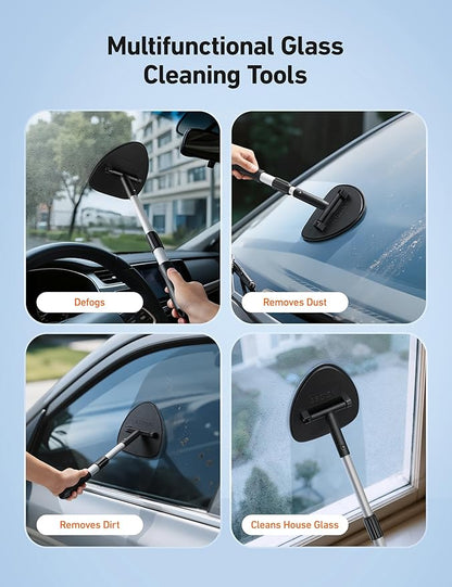 AstroAI Windshield Cleaner Tool, Car Window Cleaner with 4 Upgraded Microfiber Pads, 1 Spray Bottle, 180° Rotatable and Extendable Handle, Effortless Installation