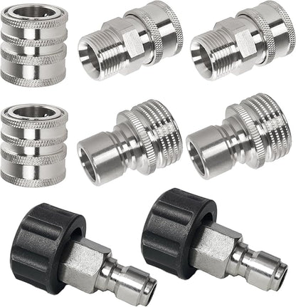 Pressure Washer Quick Connect Kit, Stainless Steel Quick Disconnect Kit, M22 Metric Male Thread Quick Connector, M22 14mm Swivel to 3/8" Quick Connect, 3/4" to Quick Release, 8 Pack