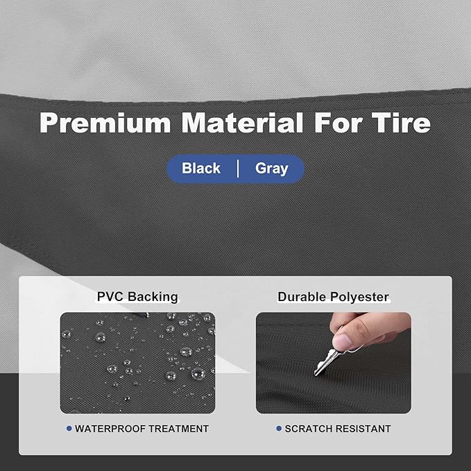 Explore Land Tire Covers 4 Pack - Tough Wheel Protector for Truck, SUV, Trailer, Camper, RV Universal Fits Tire Diameters 29-31.75 inches Black & Gray