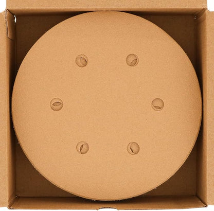 Dura-Gold Premium 120 Grit 6" Gold Sandpaper Discs, 6 Hole Pattern Dustless, Box of 50 - Hook & Loop Backing for DA Sander, Finishing Coarse Sanding Abrasive Automotive Paint, Woodworking Wood, Metal