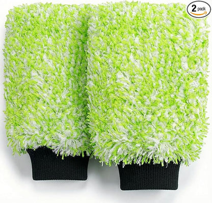 TAKAVU New Car Wash Mitt, 2 Pack Premium Cyclone Microfiber Washing Gloves, Holds Tons of Sudsy Water for Effective Washing, Machine Washable, Lint Free, Scratch Free (Green & White)