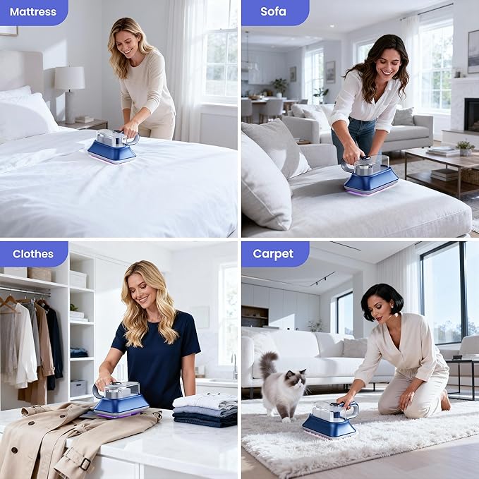 Mattress Vacuum Cleaner Powerful Vibration Cordless Sofa Bed Vacuum Cleaner with UV-C Light, Type-C Charging Port and LED Display, HEPA Filter, Versatile Handheld Vacuums for Bed, Couch, Crib, Carpets