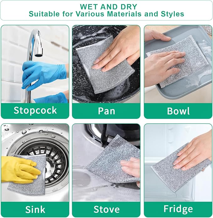 BTIFU 6 Pcs New Upgrade Steel Wire Dishcloth,Multipurpose Reusable Non Scratch Wire Dishcloth,Metal Dish Cloth Wet and Dry,for Kitchen Cleaning,Sinks, Dishes,Stove Top