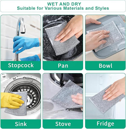 BTIFU 6 Pcs New Upgrade Steel Wire Dishcloth,Multipurpose Reusable Non Scratch Wire Dishcloth,Metal Dish Cloth Wet and Dry,for Kitchen Cleaning,Sinks, Dishes,Stove Top