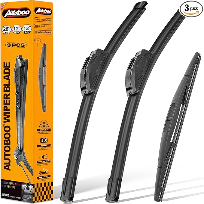 AUTOBOO 28"+12" Windshield Wipers with 12" Rear Wiper Blade Sets Replacement for Nissan Versa Note 2014-2019 -Original Factory Quality (Pack of 3)