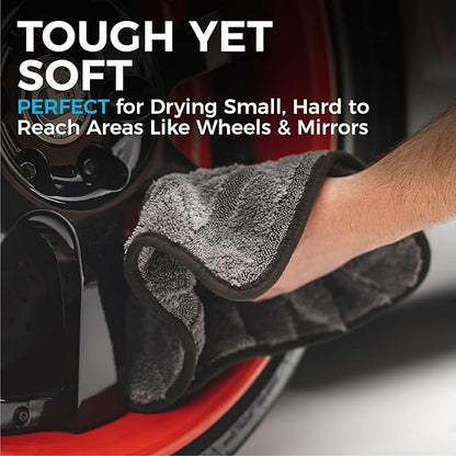 The Rag Company Gauntlet Car Drying Towel - 70/30 Korean Microfiber, Dries Faster Without Scratching, 900gsm, 12x12 inches, Ice Grey/Grey, 3 Pack