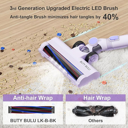 BUTY BULU Cordless Stick Vacuum Cleaner, 30KPa Handheld 2200mAh Rechargeable Battery Lightweight Small Vac Electirc Broom, 40Mins Runtime for Home Hard Floor Carpet Pet Hair Cleaning, Purple