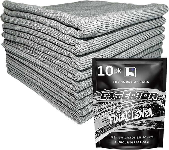 THE HOUSE OF RAGS-The Final Level- Edgeless Detailing Microfiber Towels, 16x16 inches, 380 GSM, 70/30 Korean Pearl Weave, Ceramic Coating, Leveling, Sealant Removal, Scratch-Free, 10-Pack, Gray