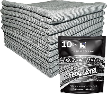 THE HOUSE OF RAGS-The Final Level- Edgeless Detailing Microfiber Towels, 16x16 inches, 380 GSM, 70/30 Korean Pearl Weave, Ceramic Coating, Leveling, Sealant Removal, Scratch-Free, 10-Pack, Gray