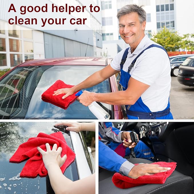 Shimeyao 30 Pcs 16 x 16 Inch Edgeless Microfiber Plush Towels for Cars Detailing Drying Wash Polishing Absorbent Cleaning Cloths, 500 GSM (16 x 16 Inch, Red, 30 Pcs)