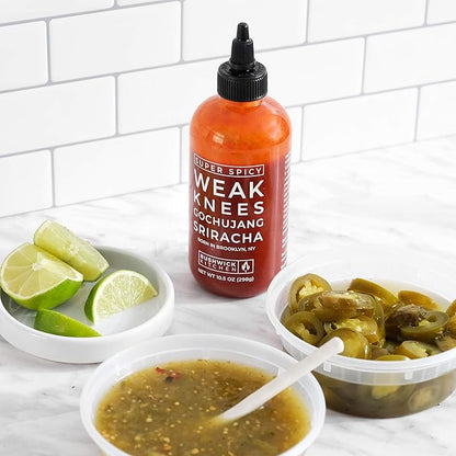 Weak Knees Super Spicy Gochujang Sriracha Hot Sauce, Bold Korean Gochujang Paste with a Kick & Fiery Heat from Habanero Peppers, Made in the USA, 10.5oz Squeeze Bottle