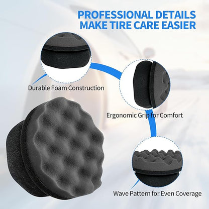Tire Shine Applicator Pad,Wave Pattern Tire Dressing Applicator Sponge, Car Cleaning Supplies After Car Wash Tire Cleaner,Reusable Foam Pad for All Tire Types & Interior Cleaning