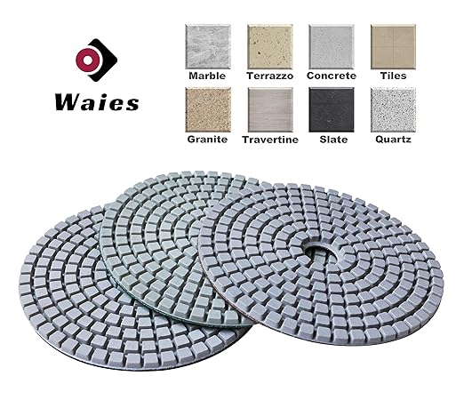 Waies 11 PCS 4 Inch Diamond Polishing Pads Kit Wet/Dry 50-10000 Grit for Concrete Stone Edge Granite Tile Marble Rock Countertop Quartz for Drill Grinder Polisher